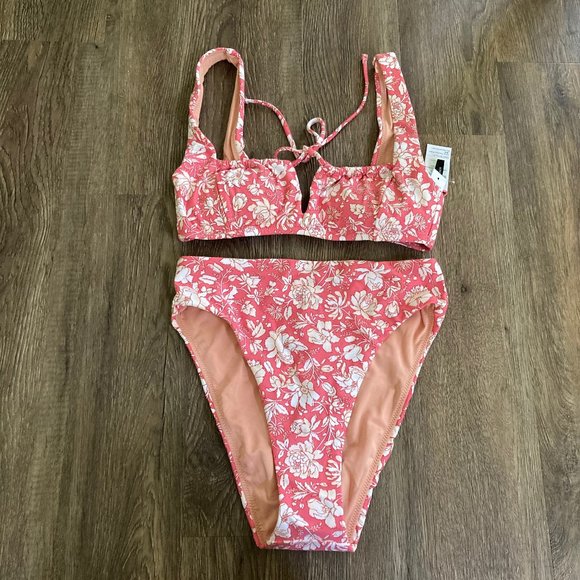 J. Crew High-rise Bikini Set Tossed Floral Dark Flamingo - Picture 7 of 10